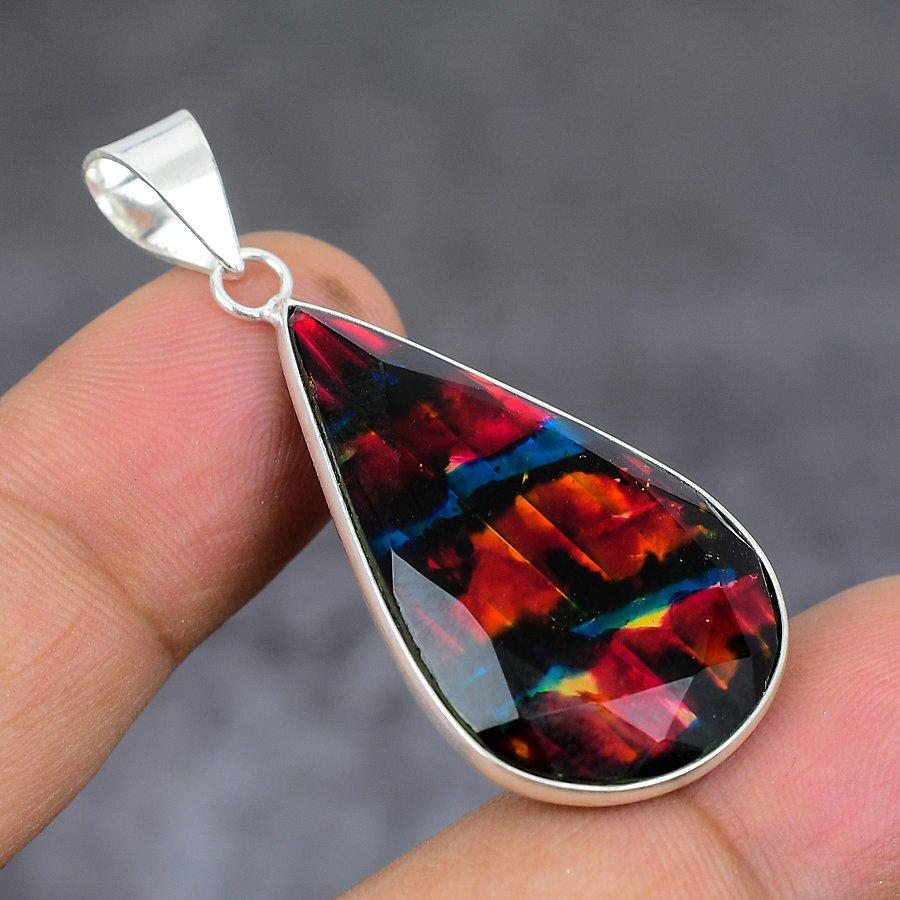 Подвеска из натурального драгоценного камня аммолит из стерлингового серебра 925 пробы 1,77 дюйма z4b61