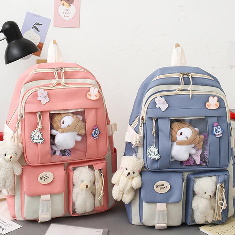5 шт. в комплекте Kawaii рюкзак для девочек для школьников, школьная сумка для девочек-подростков, школьная сумка, сумки для книг, пенал, женский дорожный рюкзак, сумка-тоут