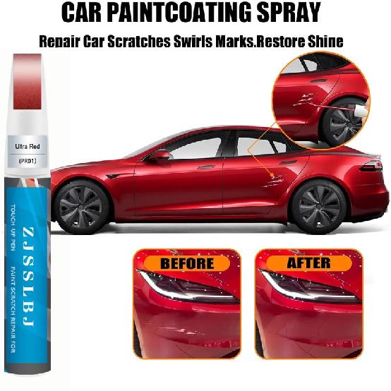 Автомобильная подкраска(Ультра красный(PR01)) для Tesla Model Y/3/S/X, 2 в 1 DIY набор для ремонта царапин автомобильной краски с наконечником-ручкой и кистью, Царап