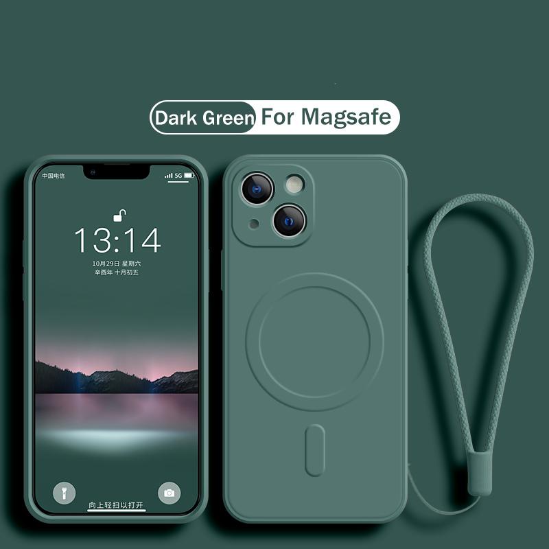 Оригинальный силиконовый чехол с магнитами MagSafe для беспроводной зарядки iPhone 16 15 14 13 12 Mini 11 Pro Max X XR XS Plus Чехол с ремешком