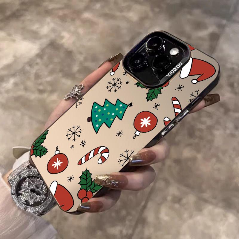 Для iPhone 17 16 15 14 13 12 11 Pro Max 17 Air 16E X XS XR Чехол С Рождеством Мультяшная Рождественская Елка Электрооцинкованный Серебристый Чехол