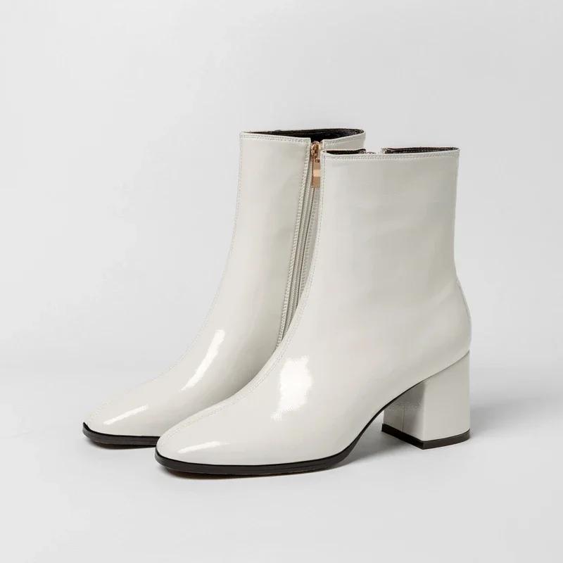 Мода 2024 года, новая мода, однотонные осенние женские туфли на высоком каблуке, лакированные туфли на высоком каблуке, ботильоны, женские на молнии, Zapatos