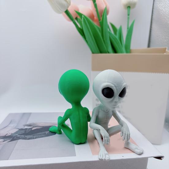 3D-печатная статуэтка инопланетянина, Научно-фантастическая скульптура инопланетянина на НЛО, Забавная сидящая фигурка инопланетянина, Креативное украшение для дома, офиса, рабочего стола, полки, рабочей станции, кофе