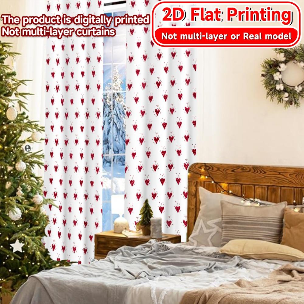 2D Flat Printing,2pcs Heart Grid Pattern Modern Curtains&Window Treatment Durable 100% Polyester Fabric Curtains Versatile All