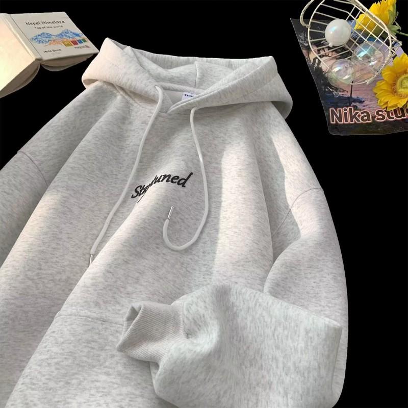 2026 Oversized Hoodie Men Women Thickened Fleece-Lined Casual Sweatshirt US Retro Style Black Gray Beige