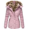 Women's Winter Ties with Removable Wool Collar Zipper Plus Size Long Sleeve Hooded Jacket