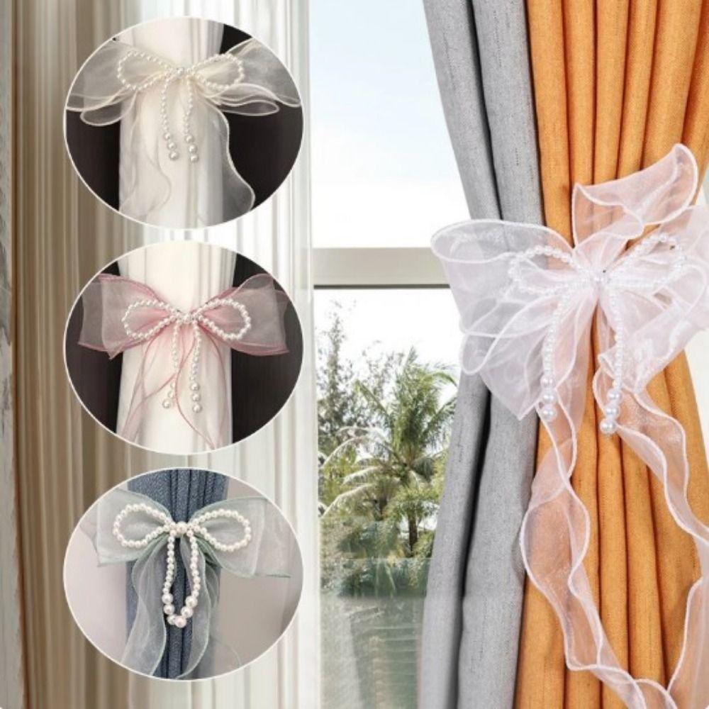 Pearl Bow Design Curtain Bow Tiebacks Easy to Use Curtains Binding Rope Curtains Accessories