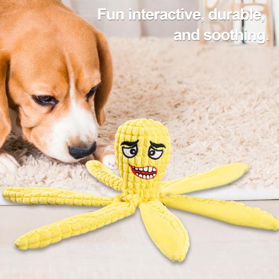 Игрушка для собаки Осьминог Мультяшная форма Износостойкая Чистка зубов Забавная Плюшевая игрушка Осьминог Интерактивная пищалка для питомца
