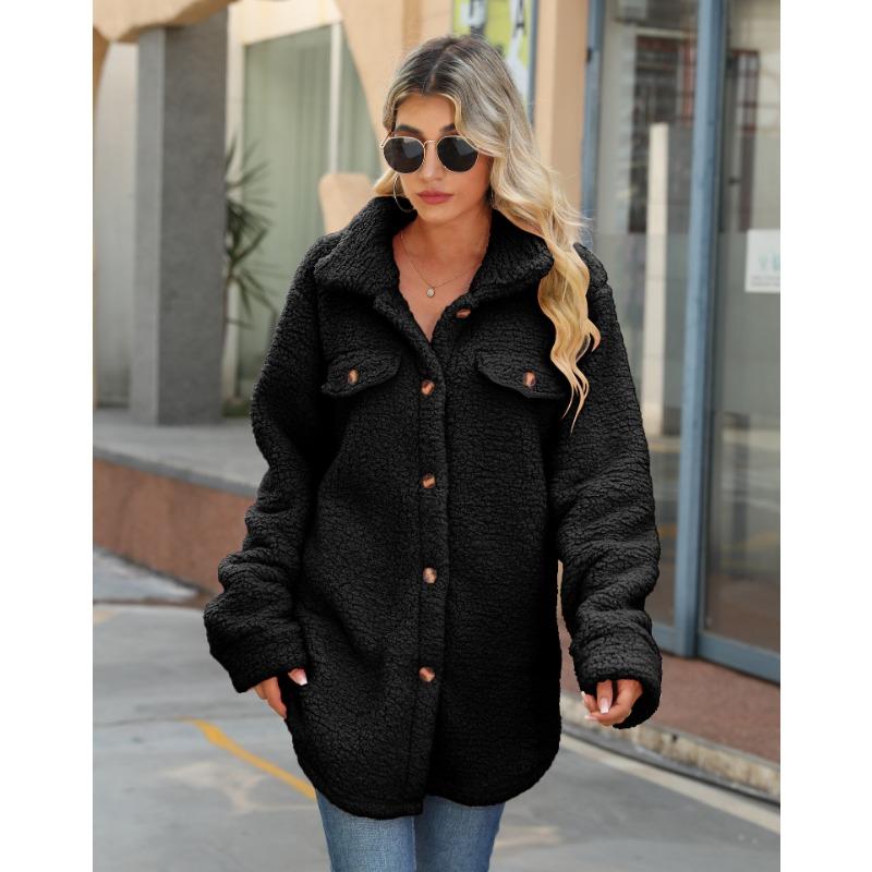 Женские модные повседневные однотонные куртки и пальто с воротником-поло на осень-зиму с длинным рукавом и принтом