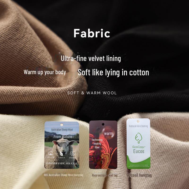 Women's Wool Square Collar Long Sleeve Thermal Shirt with Chest Pad