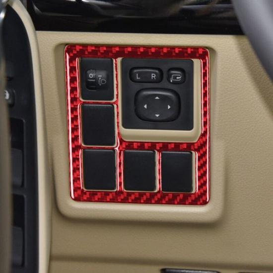 Red Carbon Fiber Car Front Headlight Switch Decoration For Toyota Prado 2010-18