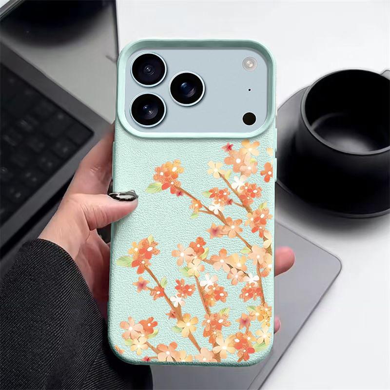 Чехол с цветочным узором «Цветы апельсина» для iPhone 17 Pro Max Funda iPhone 16 Pro Max 15 14 13 12 11 Air 16E Силиконовая накладка с текстурой кожи