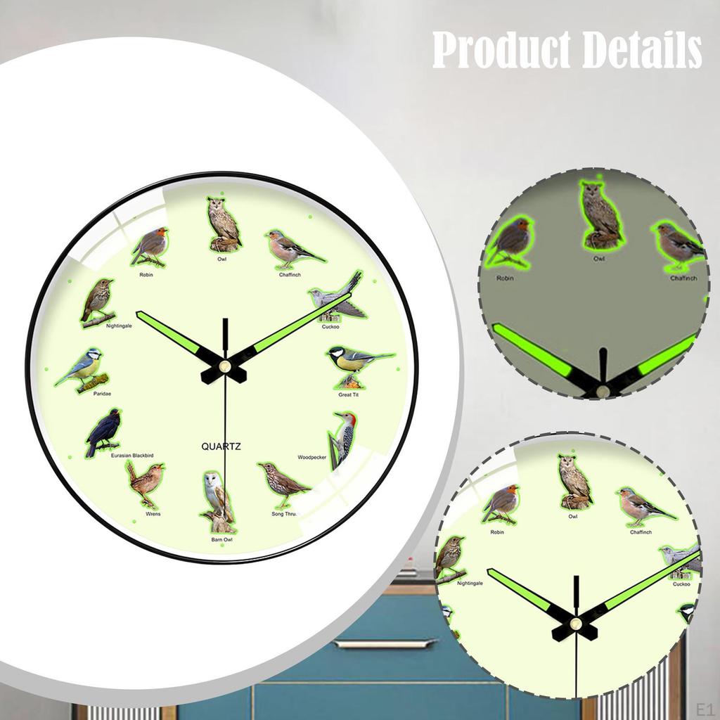 12-дюймовые светящиеся настенные часы с рисунком птиц, работающие от батареек, легко читаемые ночью для спальни, бесшумные