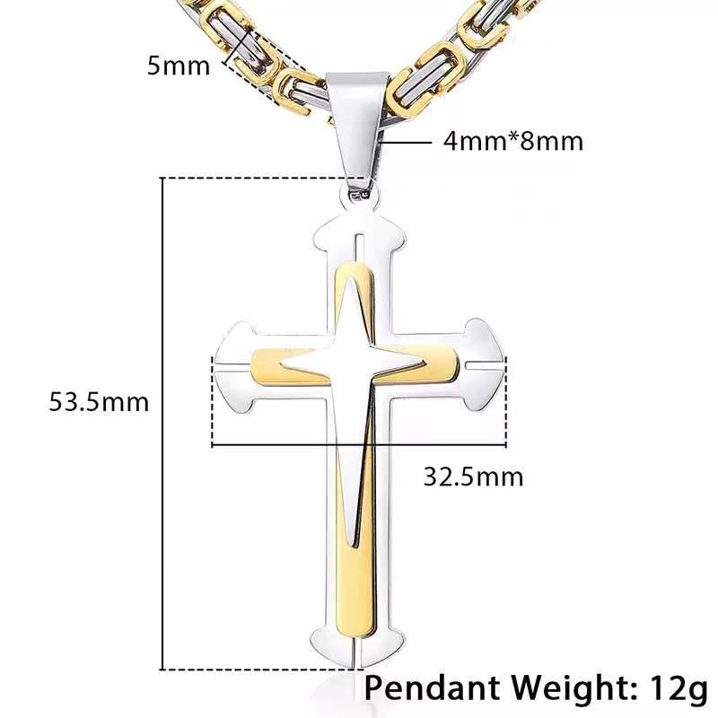 Men's Cross Necklace Gold Color Black Cross Pendant Stainless Steel Byzantine Chain Necklace Hip Hop Male Jewelry