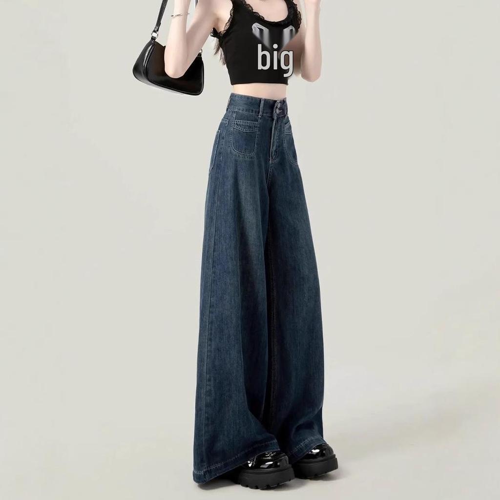 Женские ретро джинсы с высокой посадкой и широкими штанинами - Коллекция Весна/Осень 2025, Свободный крой, Приталенные, Длина в пол