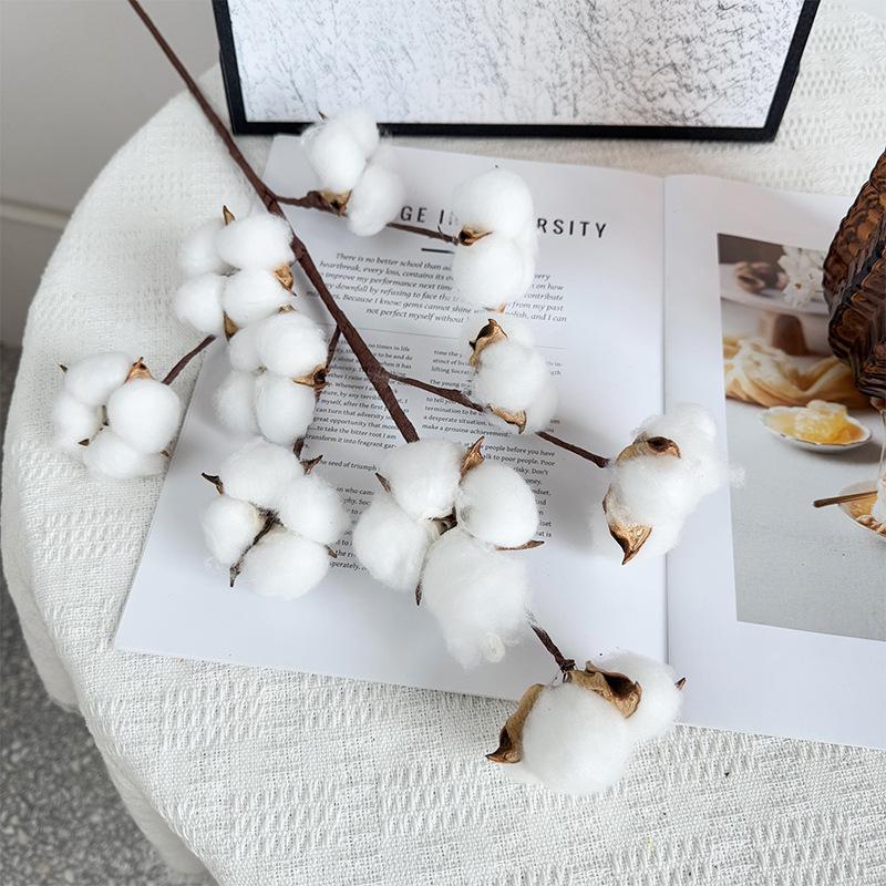 10-Head Artificial Cotton Flower Branch - Kapok Dried Decorative Bouquet for Christmas & Photography