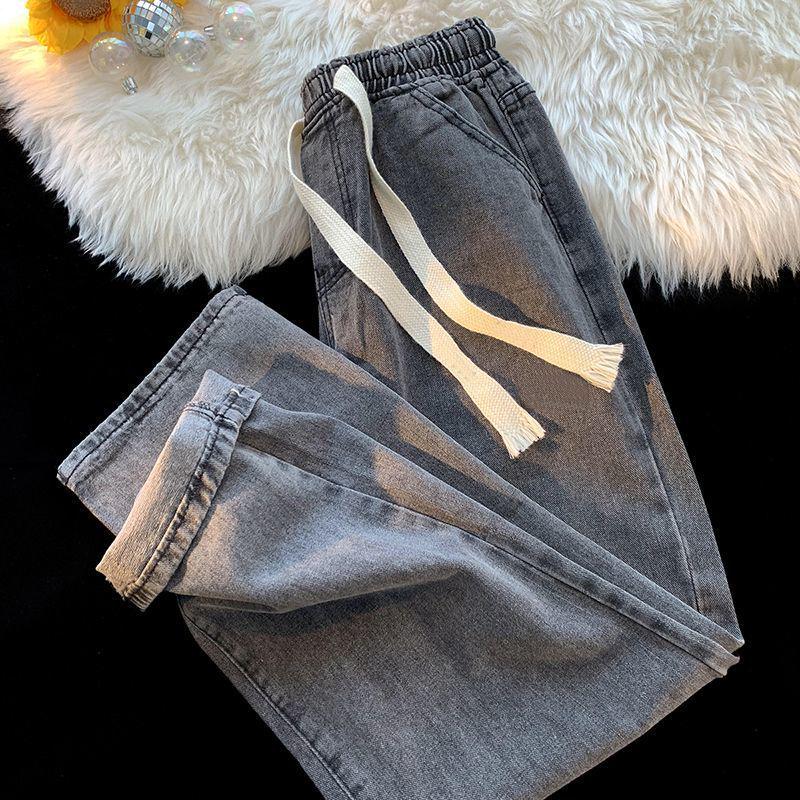 Women's Trendy Elastic Waist Wide-Leg Jeans - Loose, Lightweight, Drawstring Style for Spring & Summer 2023
