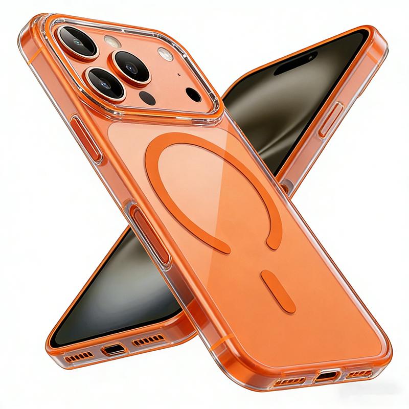 Прозрачный чехол для телефона для iPhone 17 16 15 14 13 Pro Max Plus 17 Air 16e Прозрачный для Magsafe Магнитный Беспроводной Металлический Чехол для Кнопок