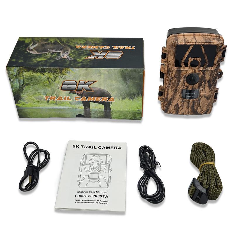 8K WiFi Waterproof Trail Camera PR801W 60MP Supports APP Viewing for Outdoor Animal Hunting Night Vision and Farm Monitoring