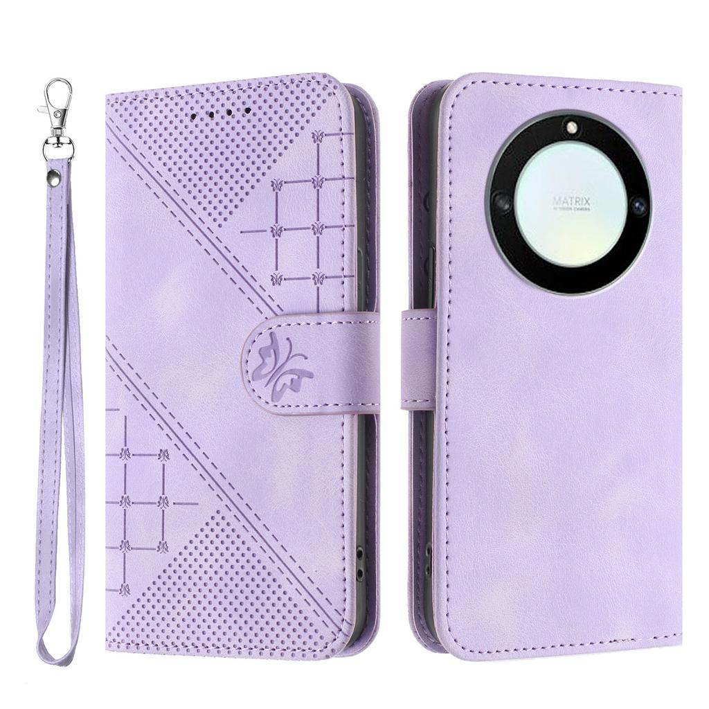 For Honor Magic5 Lite 5G/Honor X9a 5G/Honor X40 5G Leather Wallet Case Butterfly Flower Imprinted Phone Cover with Strap
