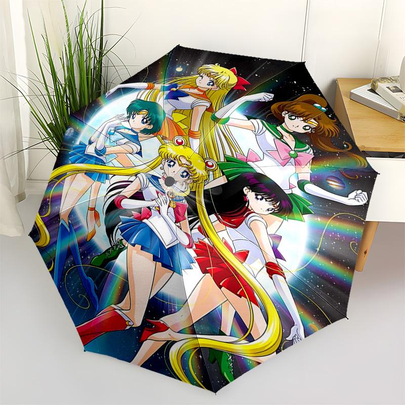 1pc Sailor Moon Auto-Open Close Umbrella Portable Tri-Fold Design with 8-Bone Iron Frame, Outdoor, Gift for Fans, Travelers, Daily Use, Perfect Presen