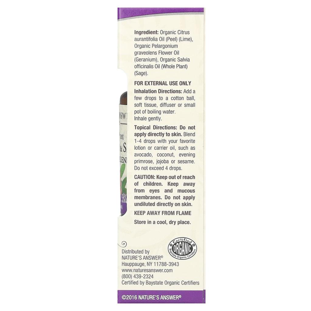 Nature's Answer 100% Pure Organic Essential Oil Blend, Geranium & Sage, 15 Ml (0.5 Fl Oz)