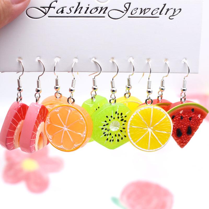 5 Pair Set Small Fresh Colored Resin Pendant Earrings Luminous Turtles Lollipop Ducks Rainbow Cat's Paws Dices Earrings Female