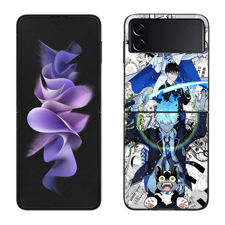 Чехол для телефона Аниме Синий Экзорцист Окумура Рин для Samsung Z Flip 7 6 5G Galaxy Z Flip 5 4 3 Черный Жесткий Чехол Роскошная PC Оболочка