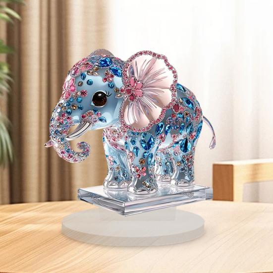 2D Flat Acrylic Elephant Ornament Pink Ears Blue Rhinestone Elephant