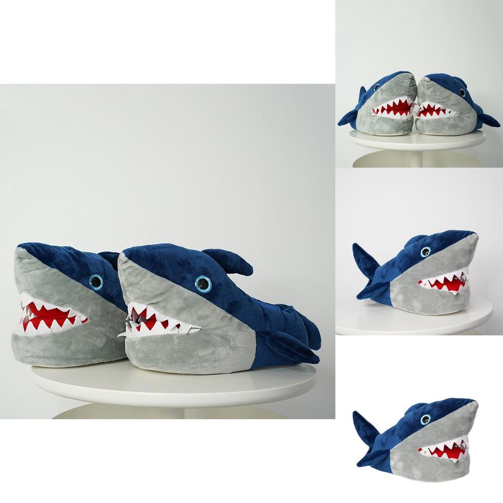 Cozy Shark Slippers Women Men Plush Animal Indoor Winter Warm Floor Shoes 3d