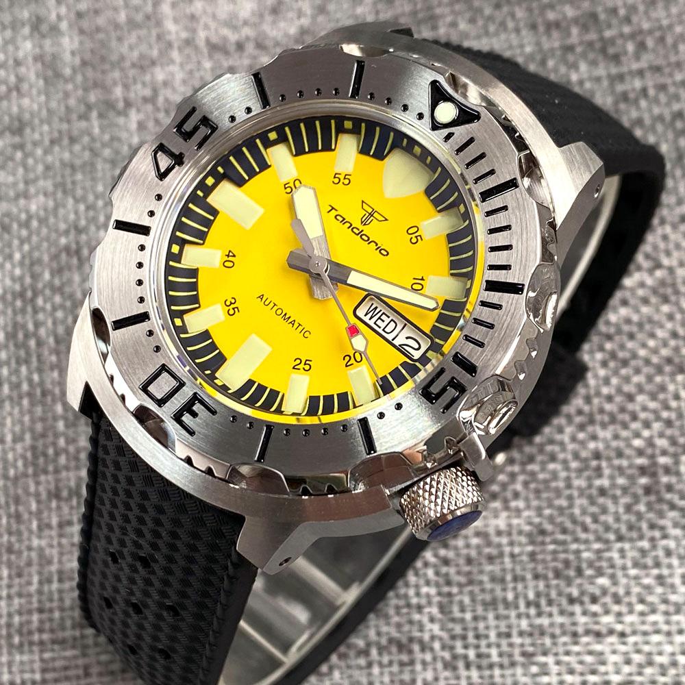 Tandorio 42mm Monster Blue Dial NH36A Men Automatic Watch AR Sapphire Glass 3.8 O'Clock Crown Lume 20ATM Diving Rubber Strap