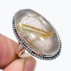 Natural Golden Rutile Gemstone Handmade 925 Solid Silver Jewelry Ring S.10 p1O10