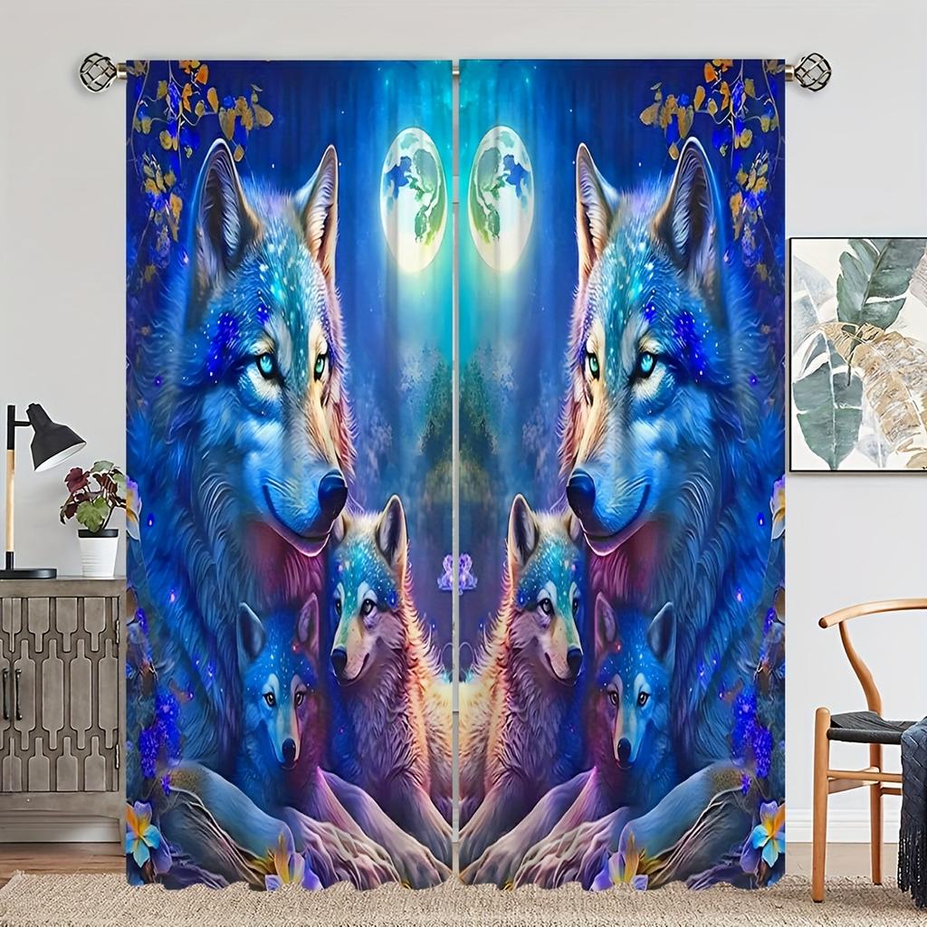 2 шт. шторы с принтом «ловец снов» и волка, полупрозрачные внутренние и наружные шторы, защитные шторы для спальни, гостиной