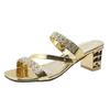 Shiny Gold Silver Women's Sandals Summer 2024 Crystal High Heels Party Shoes Woman Comfortable Thick Heel Slides Sandalias Mujer