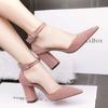 Spring and Autumn Fashion Coarse Heel Women's Shoes Warm Velvet Outdoor Versatile One-word Buckle Belt Royal Sister Pointed High Heels Women's Single
