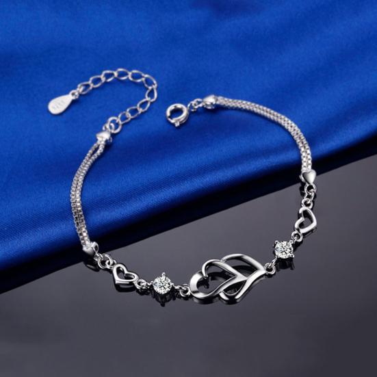 Women Bracelet Heart To Heart Cubic Zirconia Birthstone Alloy Bracelet Christmas Gifts Wrist Accessory