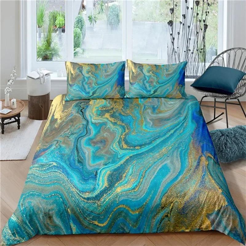 3D Modern Pastel Rainbow Marble Comfortable Duvet Quilt Cover Pillowcase Bedding Set Children Bedroom Decoration Home Textile