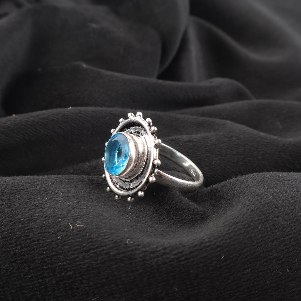 Swiss Blue Topaz Ring, 925 Solid Sterling Silver Ring, Handmade Silver Jewelry, Swiss Blue Topaz Gemstone Jewelry For Thanksgiving Gift