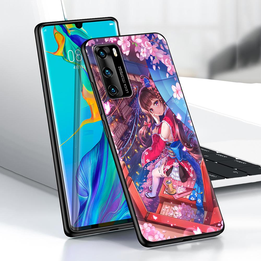 Plum Cherry Blossom Girl Case for Huawei P30 P Smart Z P40 Lite E P20 Y6 Y7 Y9 2019 Honor 8X Play 9A 50 20 Pro Black Soft Cover