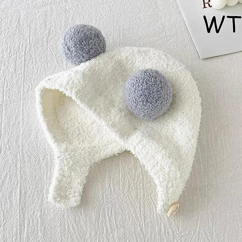 Cute Winter Warm Kids Girl Boys Baby Hats Fleece Wool Hemming Caps With Ball Wool Ear Protection Hats Soft Newborn Bonnet