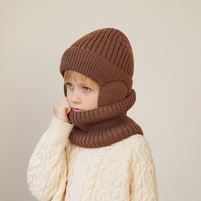 Зимняя бархатная детская шапка шарф комплект вязаная шерстяная шапка мальчик теплая наушник свитер шапка