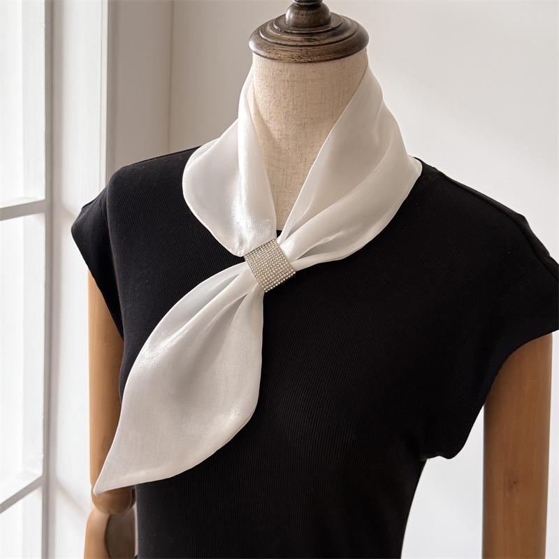 New Luxury Design Solid Skinny Neckerchief Scarf For Women Satin Silk Ribbons Bandana Ladies Neck Tie Wrist Wrap Shawl Echarpe