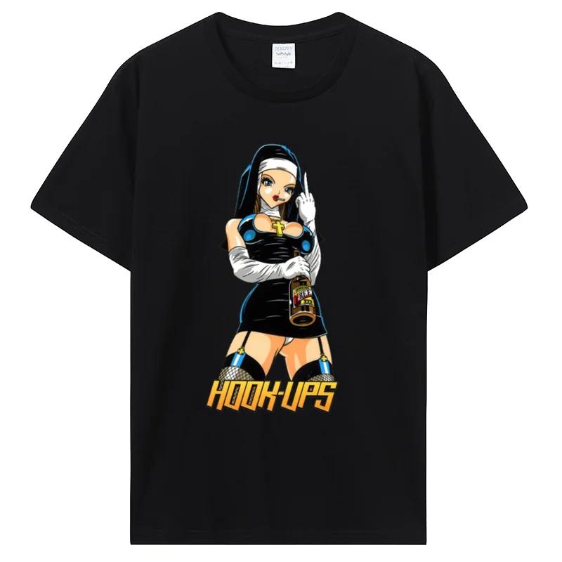 New Hook Ups Sexy A Nun Graphic T-Shirt For Men O-neck Cotton T Shirt Clothing Oversized Tshirt Hip Hop Tees