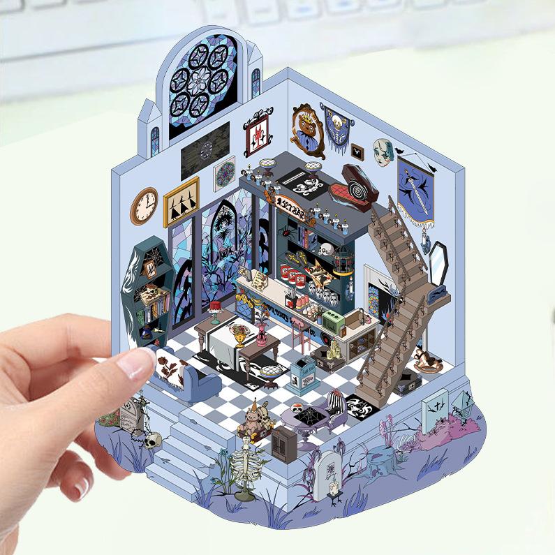 Cartoon Landscape Stickers Multiple Miniature World 3D Hut Unzip DIY Scene Manual Post