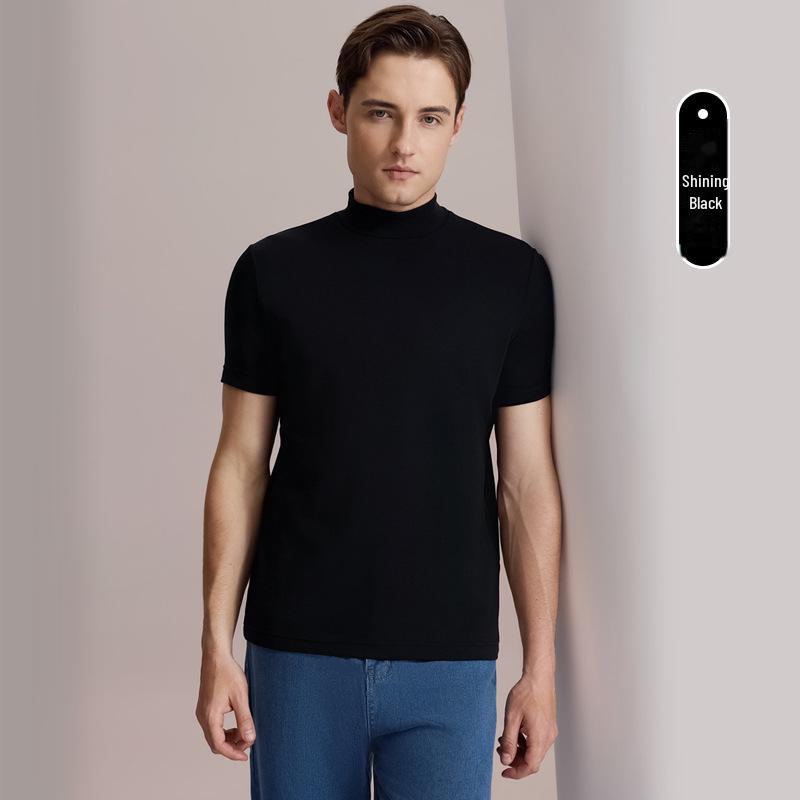 Men’s Modal Cashmere Silk Half-High Collar Short-Sleeve Top for Autumn/Winter