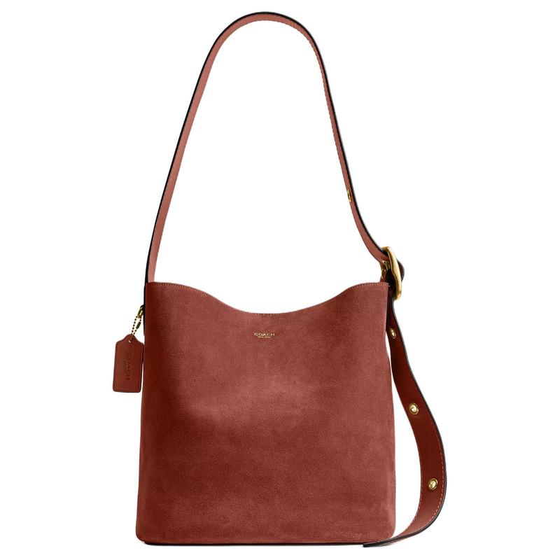 COACH Bleecker 28 simple and elegant design adjustable shoulder strap cow split leather bucket bag shoulder bag large size women's clay color
