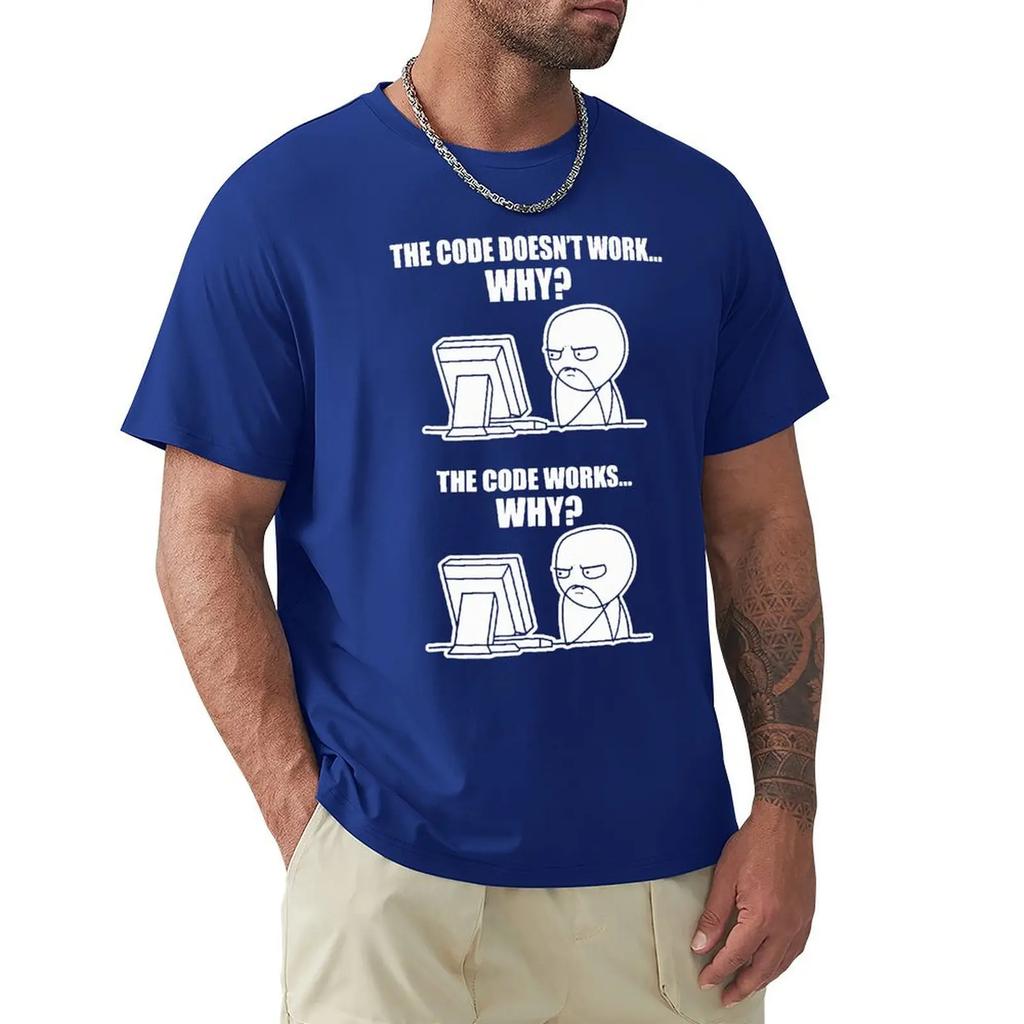 Творческий Забавный Программист Код Работает Почему Мем Принт Футболка Camiseta Hombre Linux Операционная Система Мода Уличная Одежда Для Подарка