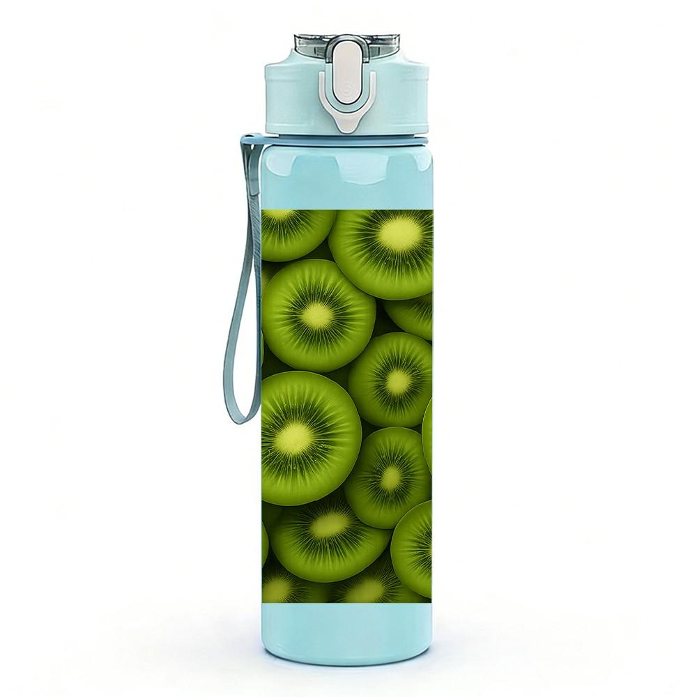1PC Sliced Kiwi Fruit Circle Pattern Print 750ml Color Plastic Sports Water Bottle Leakproof Flip Straw Lid Suitable for Sports Office Home Use