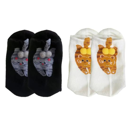 Cute Cat Socks with Balls for Women Novelty Animal Crew Socks Funny 3D Fuzzy Balls Cotton Sock for Cat Lovers