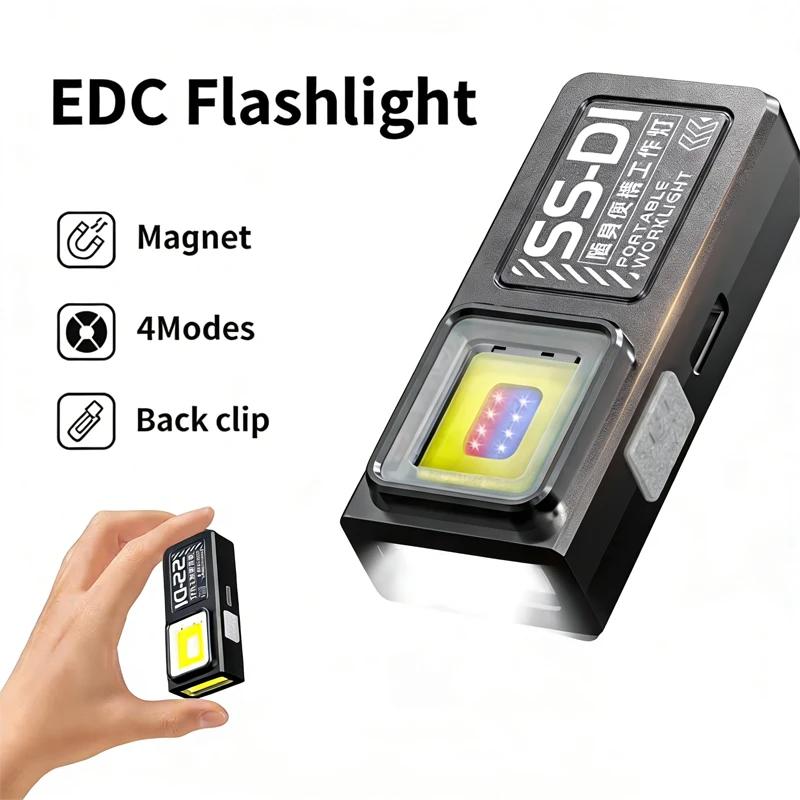 Rechargeable Mini LED Keychain Flashlight 800LM Portable Magnetic Pocket Torch Light for Work, Camping, Emergency, Car Use